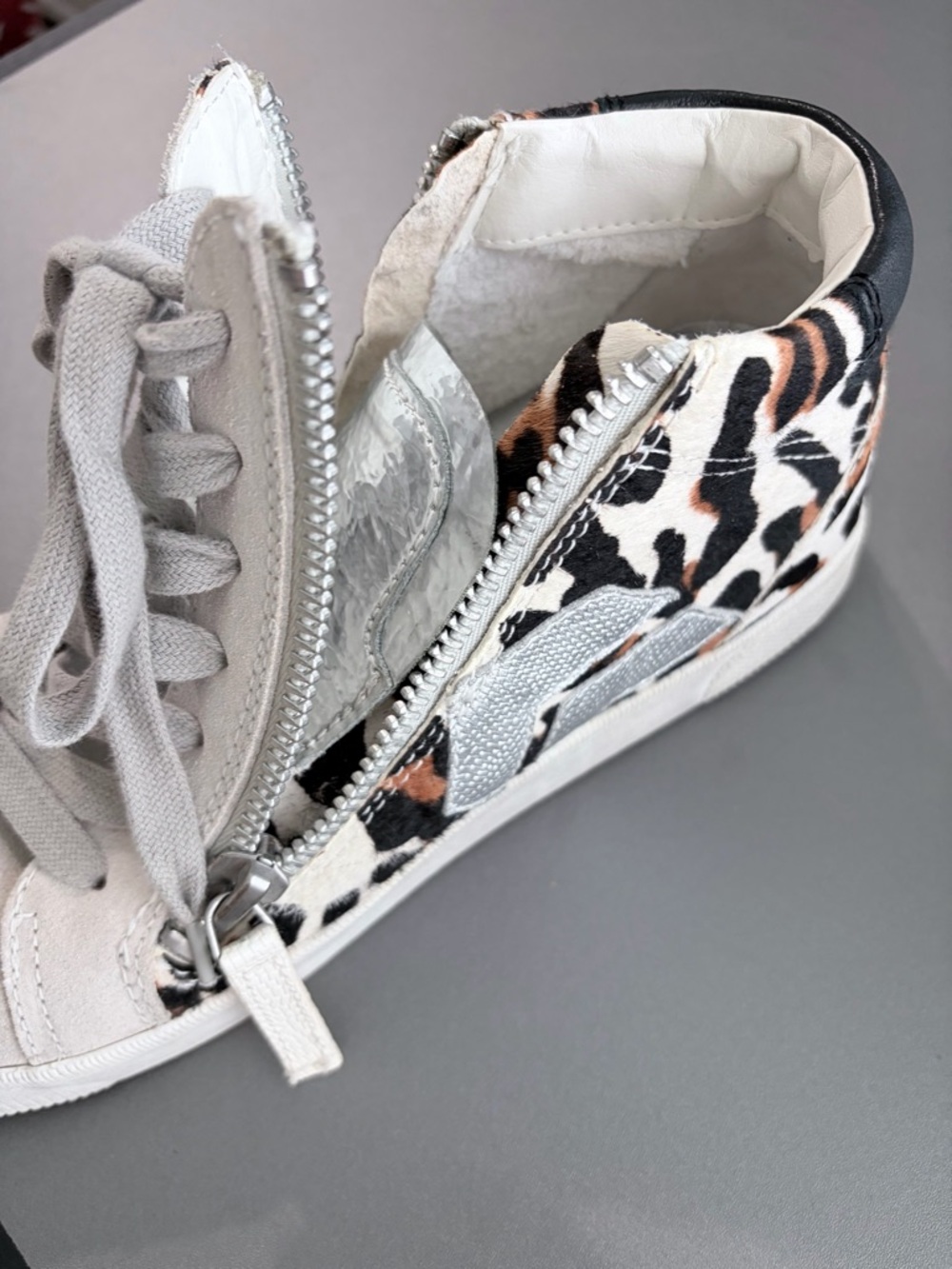 Dolce Vita Light Gray High-Top Sneakers with Leopard Panel - Picture 3 of 4